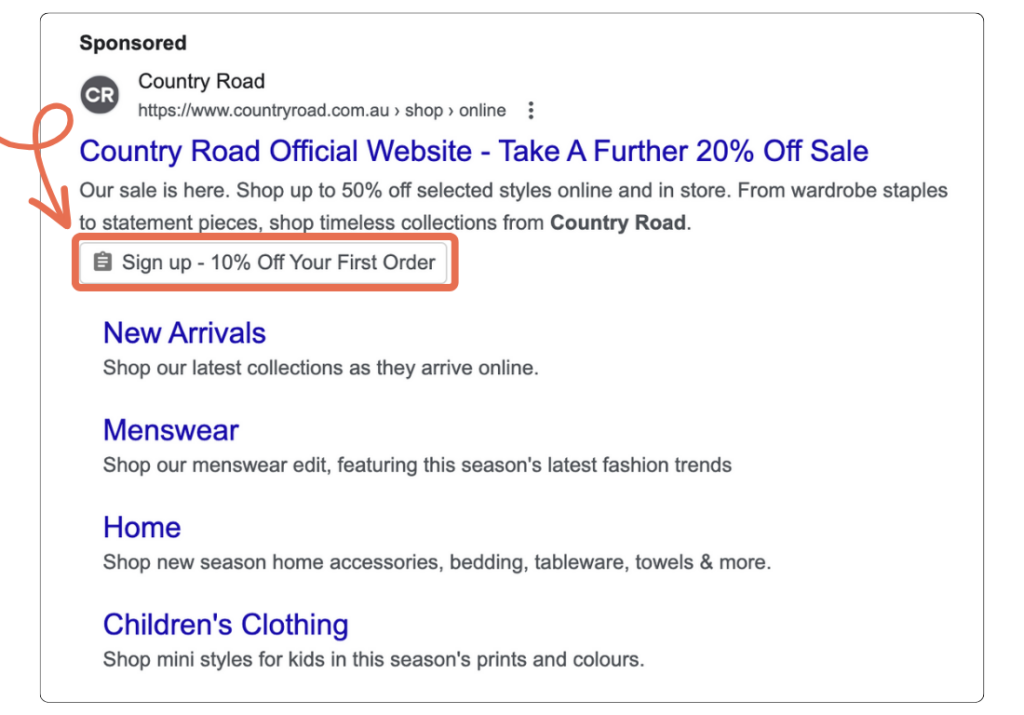 Google Ads Extenstion promoting 10% off your first order